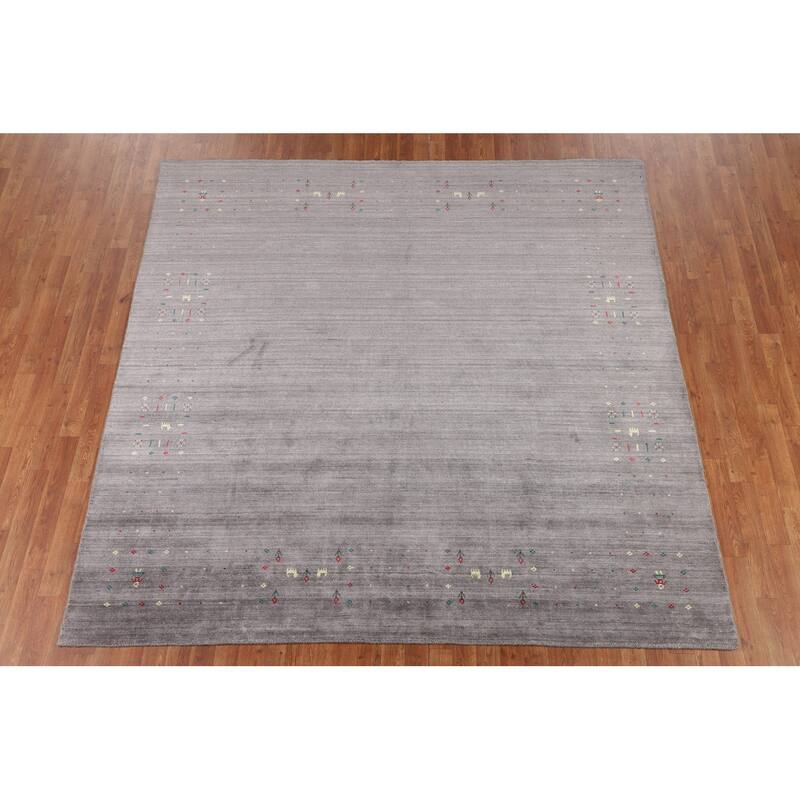 Silver Gray Tribal Gabbeh Indian Square Area Rug Handmade Silk Carpet - 7'10" X 7'10"
