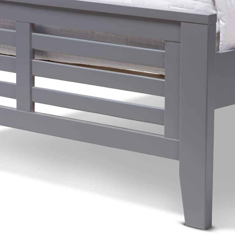 Twin Platform Bed - Modern Wood Bed Frame, Grey Finish, Classic Style, Low Profile Design