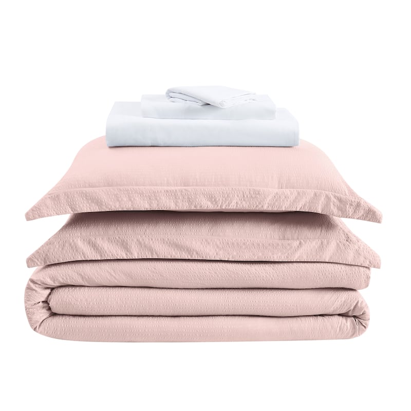 Truly Calm Antimicrobial Seersucker 7 Piece Bed in a Bag - Blush/White - Twin XL
