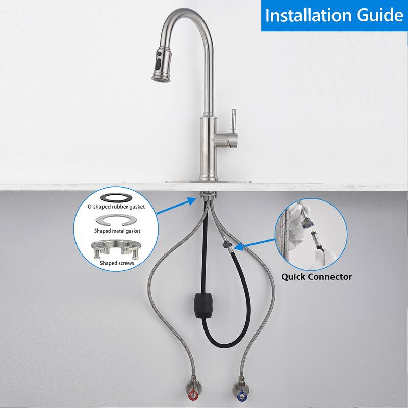 Pull Down Kitchen Faucet Pull Out Sprayer with Soap Dispenser