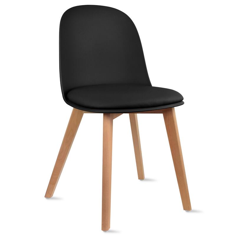 Set of 2 Plastic Dining Chairs Padded Cushion Faux Leather Wooden Legs For Kitchen Waiting Room Outdoor Party