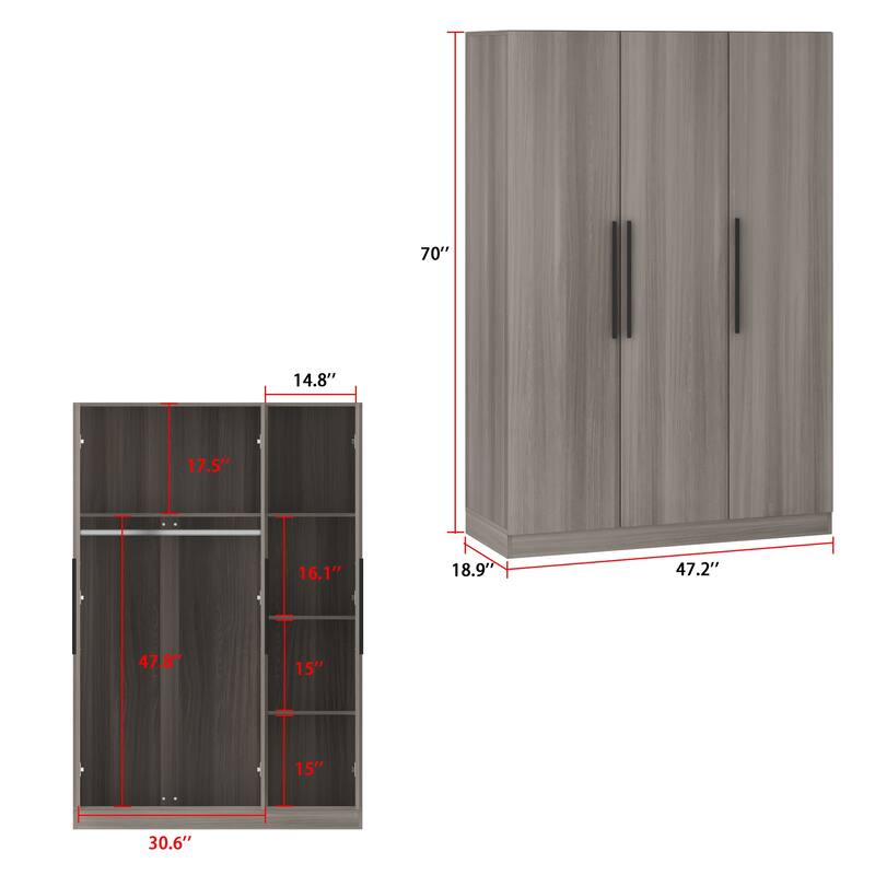 Wardrobe Armoire Wooden Closet Cabinet 6 Storage Cube and Hanging Rod
