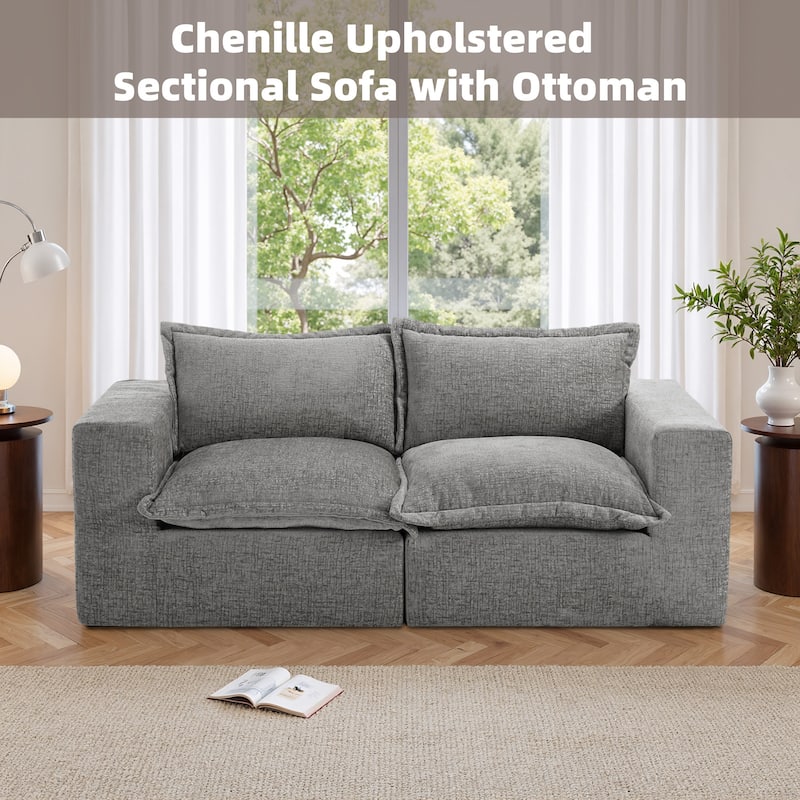 No Assembly Chenille Modular Sectional Sofa Comfy Cloud Couch