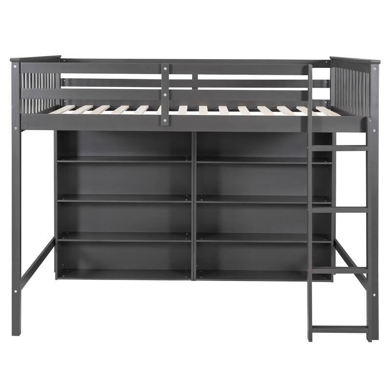 Twin or Full Size Loft Bed with 8 Shelf