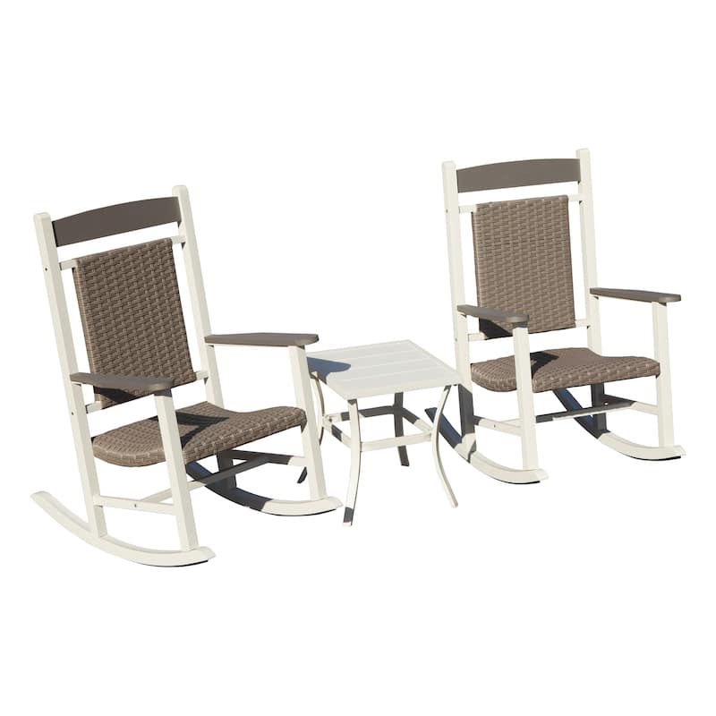 Outdoor Rocking Chairs Set of 3, Durable HDPE Oversized Rockers, Wicker Rocking Chair with 380lbs Support, Weather-Resistant