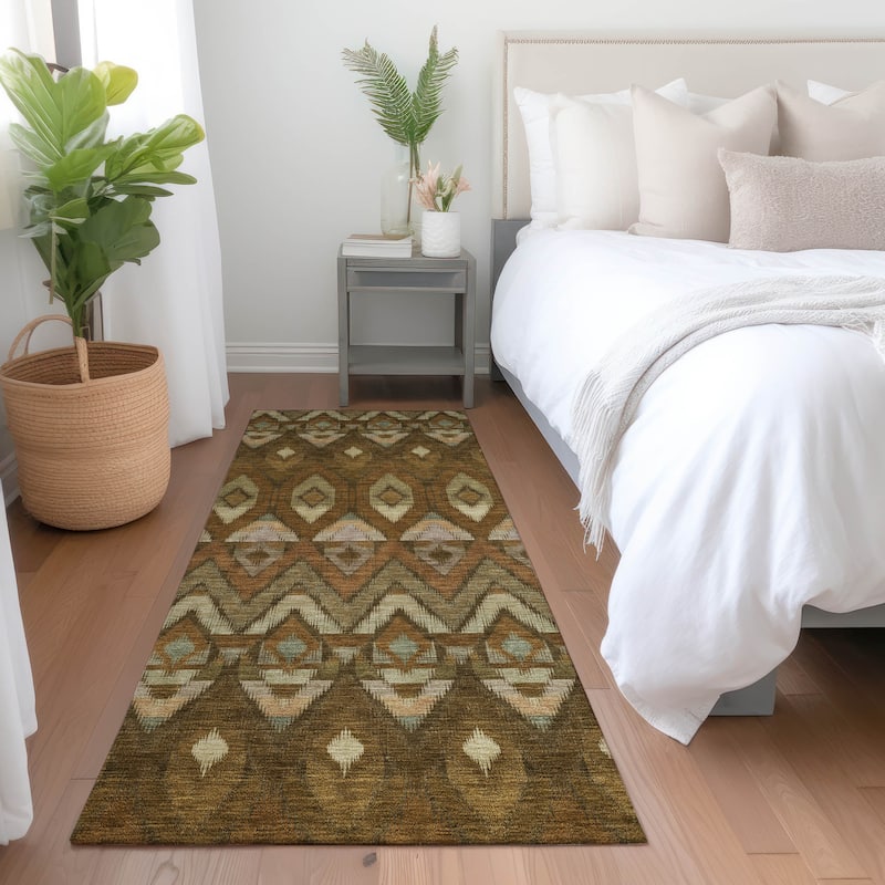 Machine Washable Indoor/ Outdoor Chantille Geometric Boho Rug - Brown - 2'3" x 7'6"