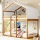 preview thumbnail 14 of 24, Twin Over Twin Wood Bunk Bed with Play Tent and Espresso Solid Wood, 250lb Capacity, Fun House Design for Kids Natural