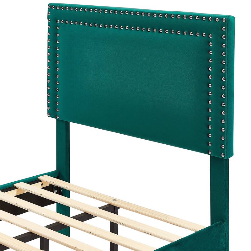 2 Pcs Upholstered Twin Size Platform Bed with Adjustable Headboard