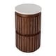 preview thumbnail 1 of 3, Newton 12 in. W Round Marble and Wood Side Table Brown