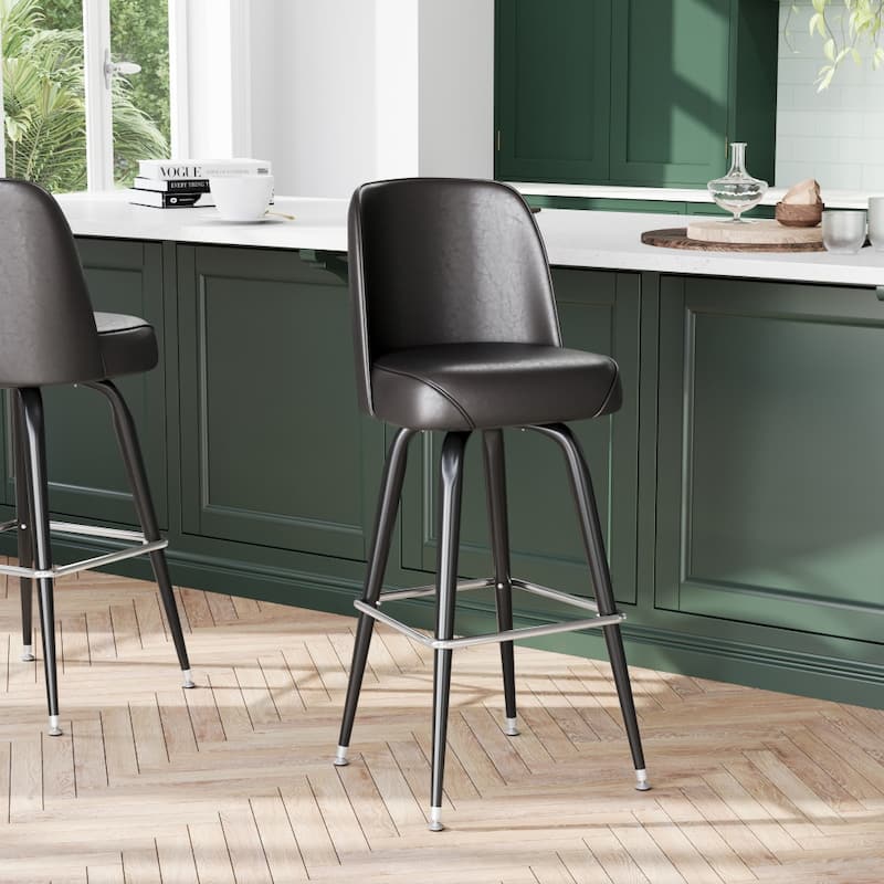Metal Barstool with Swivel Vinyl Upholstered Bucket Seat and Footrest - 18.5"D x 18.5"W x 42.5"H