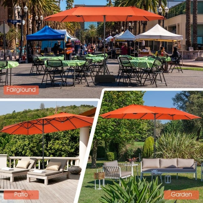 15 Feet Patio Double-Sided Umbrella with Hand-Crank System - 15.4' x 9.2' x 8.0' (LxWxH)