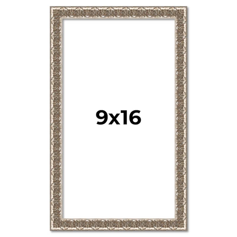 9x16 Frame Silver Versailles Ornate Solid Wood Picture Frame | 1 Inch