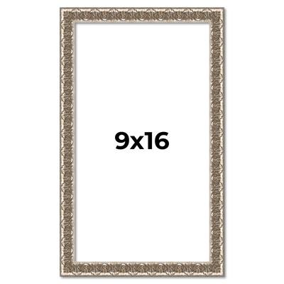 9x16 Frame Silver Versailles Ornate Solid Wood Picture Frame | 1 Inch
