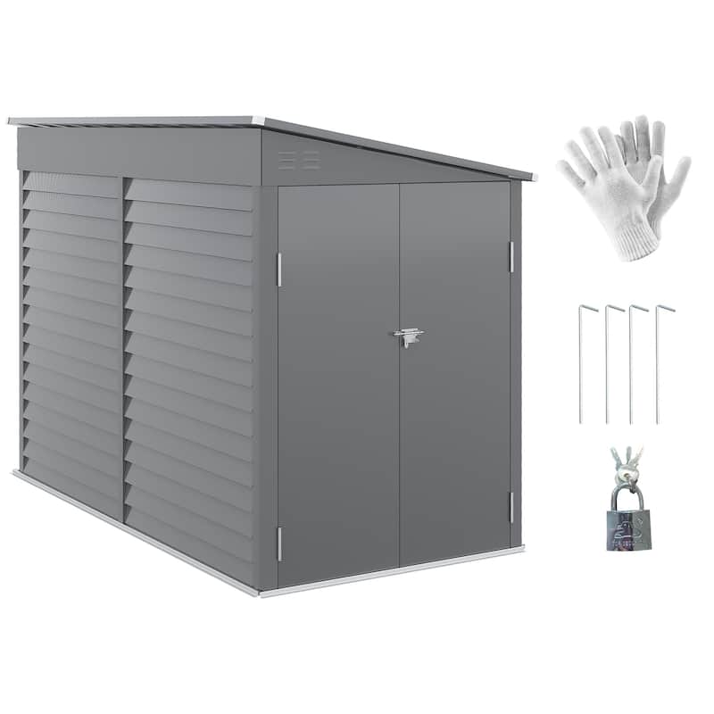 Outsunny 5' x 9' Steel Outdoor Storage Shed, Lean to Shed, Metal Tool House with Floor Foundation, Lockable Doors