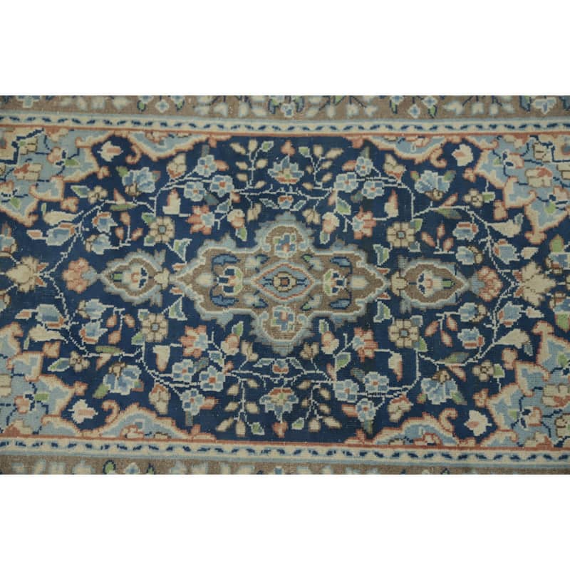 Hand Knotted Oriental 100% Wool Carpet Traditional Floral Navy Blue & Blues Kerman Area Rug - 2' 10'' X 1' 10''