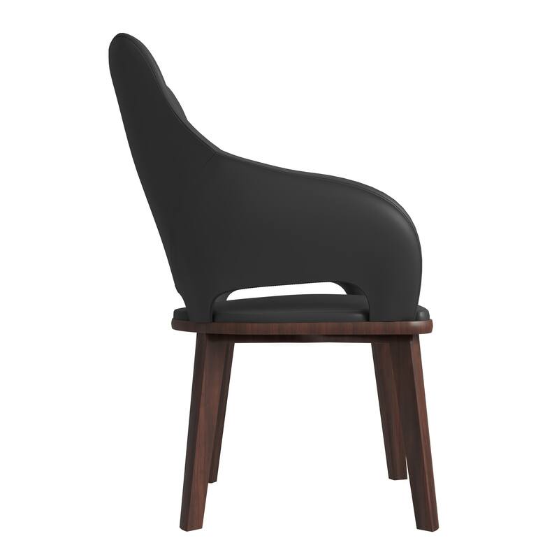 LeisureMod Set of 2 Vivara Leather Dining Chair with Padded Seat - Mid-Century Arm Chair for Home Office Bar & Kitchen