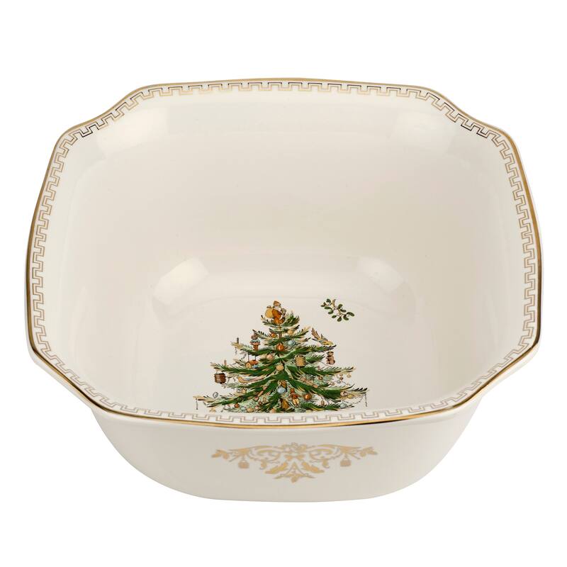 Spode Christmas Tree Gold 10 Inch Square Bowl - 10-Inch - 10-Inch