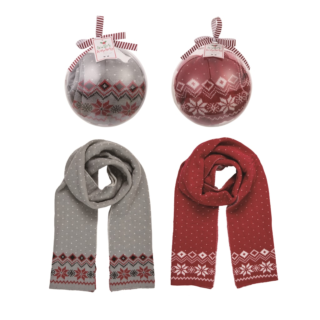 Transpac Snowflake Scarf In Acrylic Ball Ornament Set of 2 Christmas Home Decorations