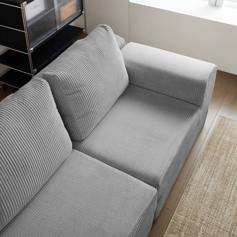 108'' Modular 3-Seater Corduroy Convertible Sofa Bed in Grey