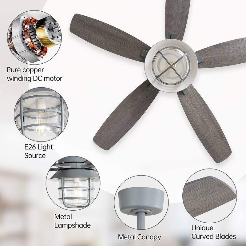 52/66-In Farmhouse Style Industrial Windmill Large Ceiling Fan with Light and Remote