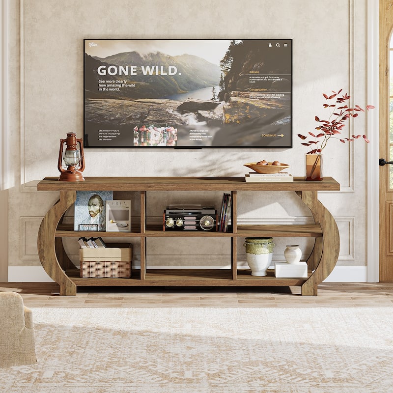 63" TV Stand, Media TV Console with Storage Shelves for Living Room, Wood Entertainment Center for 55/60/65/75-Inch TVs