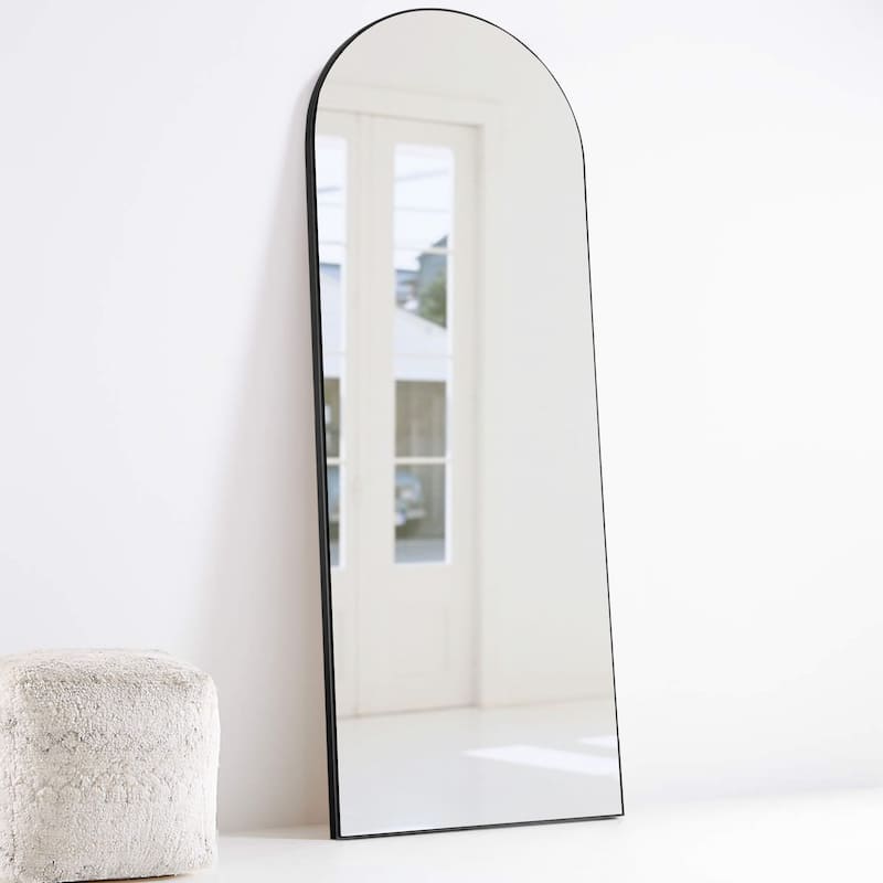 Arched Full Length Mirror with Solid Wood Frame - Black