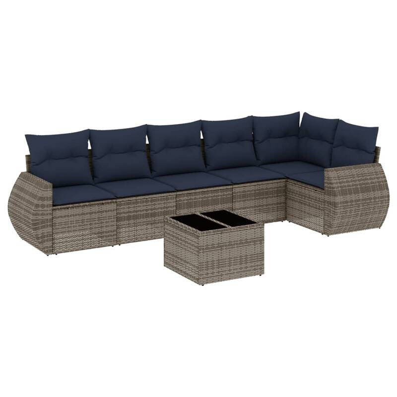 vidaXL 7 Piece Patio Sofa Set with Cushions Gray Poly Rattan - 96.1x27.2x73.7
