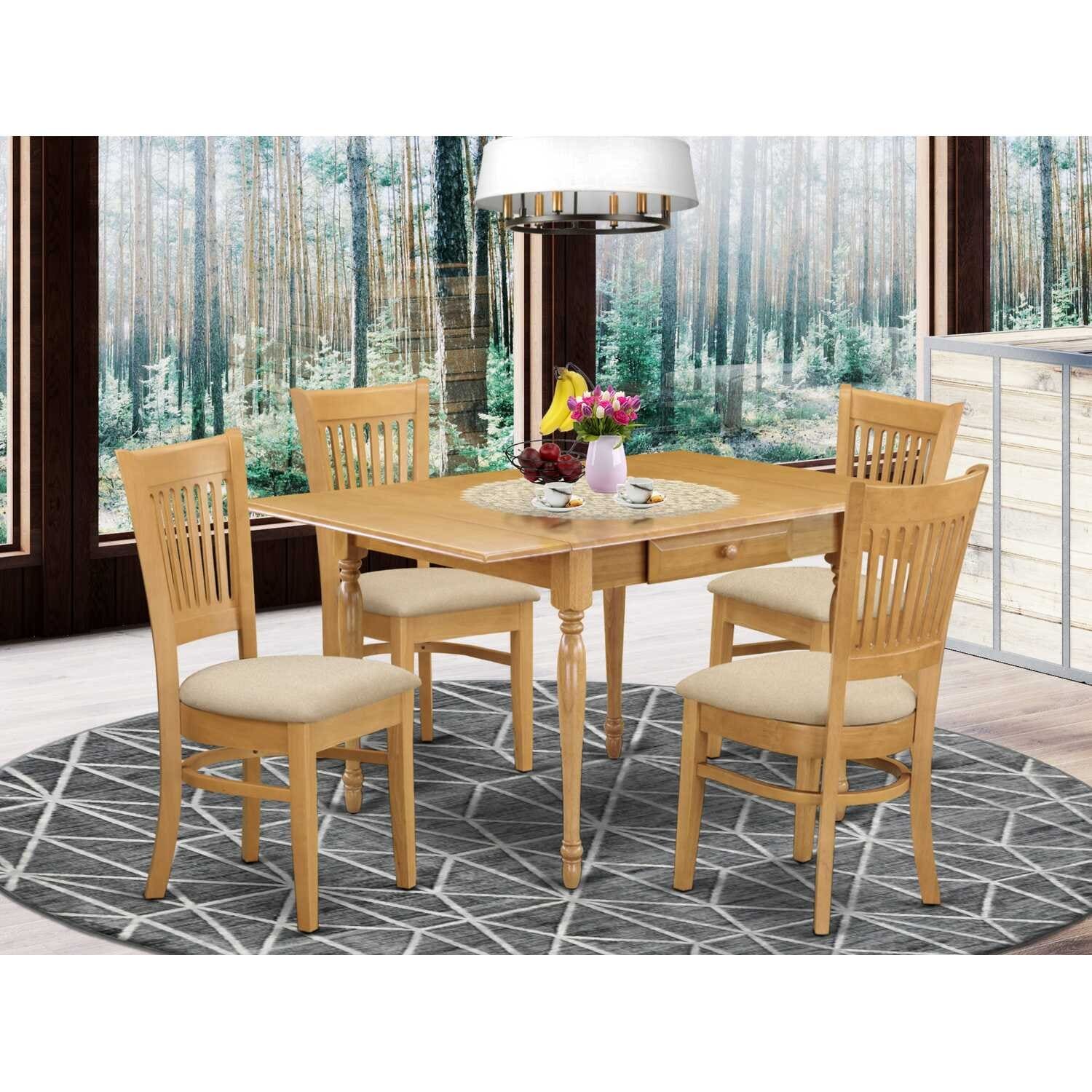 5-Piece Natural Oak Finish Solid Wood Top - Dining Room Set - Seats 4