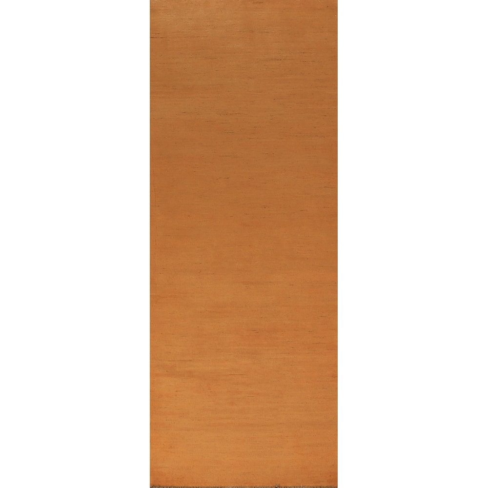 Orange Modern Gabbeh Runner Rug Handmade Solid Wool Carpet - 2'8" x 9'7"