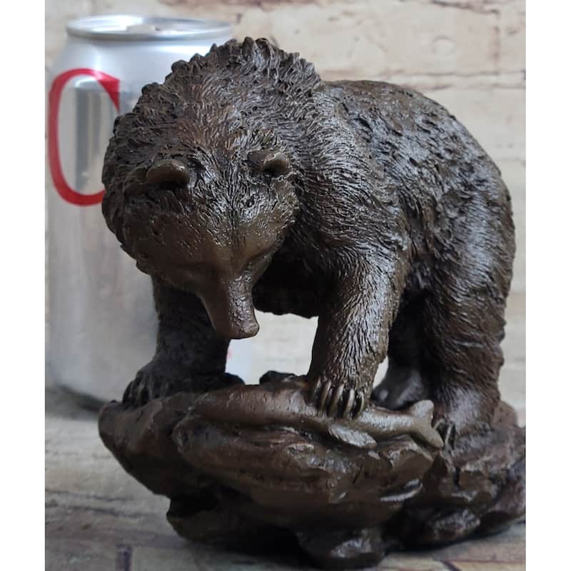 Original Burly Black Bear With His Fish Dinner Bronze Sculpture Statue Figurine