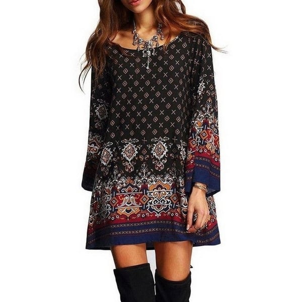 Shop Lasperal Boho Style Long Sleeve Dress Women O Neck Batwing Sleeve Mini Dresses Summer 5xl Plus Size Beach Bar Female Vestidos Overstock 27107991