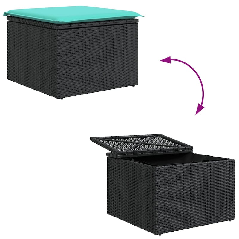 vidaXL 9 Garden Sofa Set with Cushions Black Poly Rattan - 92.1 x 92.1 x 27.2