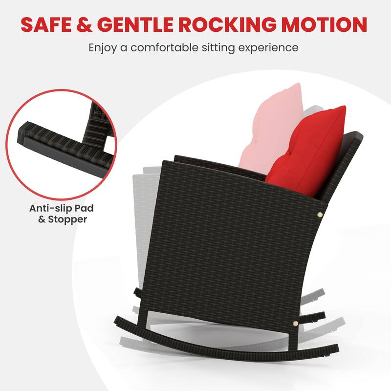 Gymax Set of 3 Wicker Rocking Set w/ Tempered Glass Table Patio