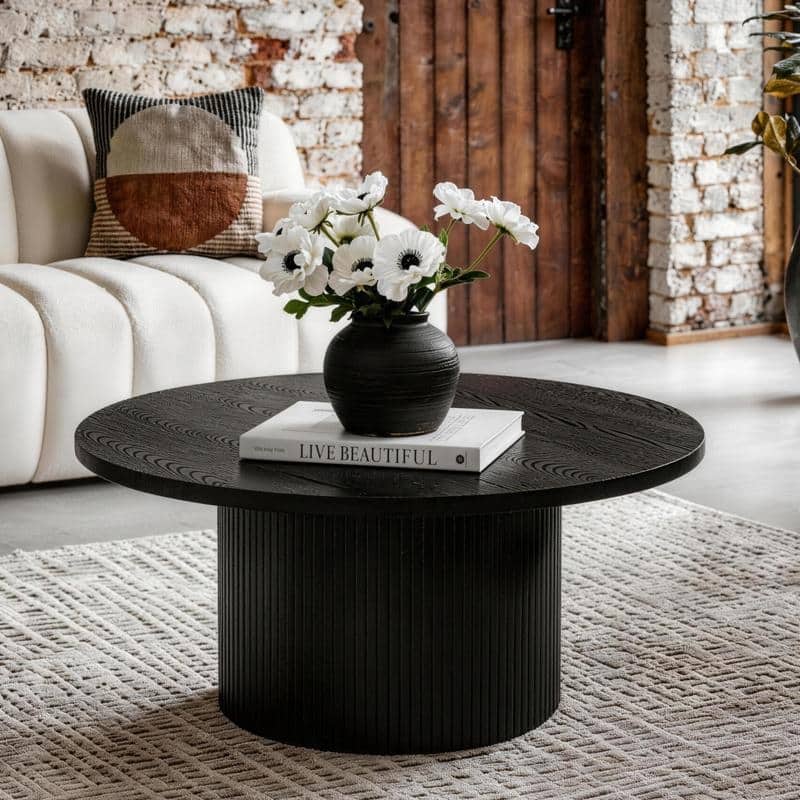 Round Coffee Table Solid Wood Circle Pedestal Table