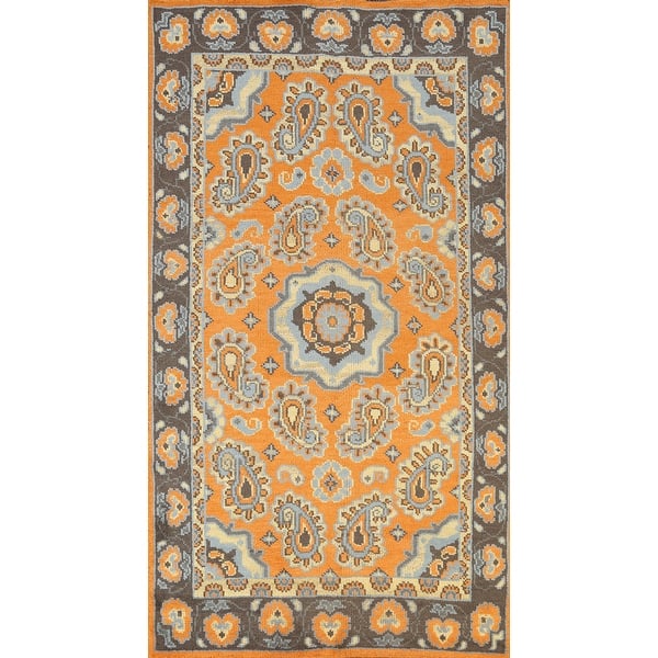 slide 1 of 16, Wool/ Silk Paisley Abstract Oriental Area Rug Hand-knotted Carpet - 4'10" x 8'1"