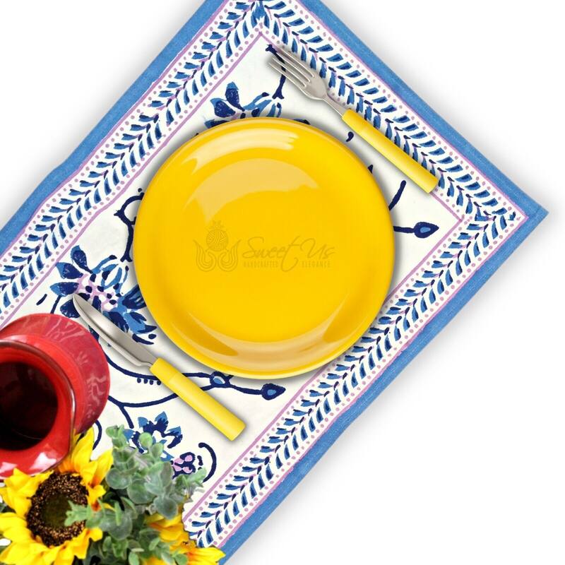 Artistic Floral Block Print Cotton Tablecloth Collection