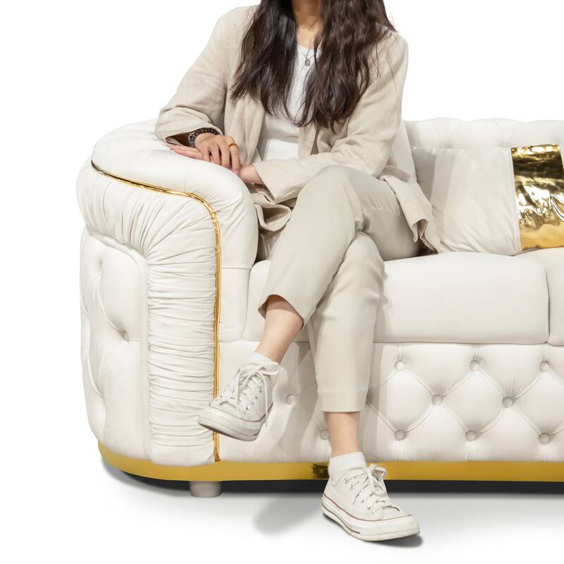 Furniture of America Urgoto Glam Beige Polyester Fabric Button Tufted Sofa