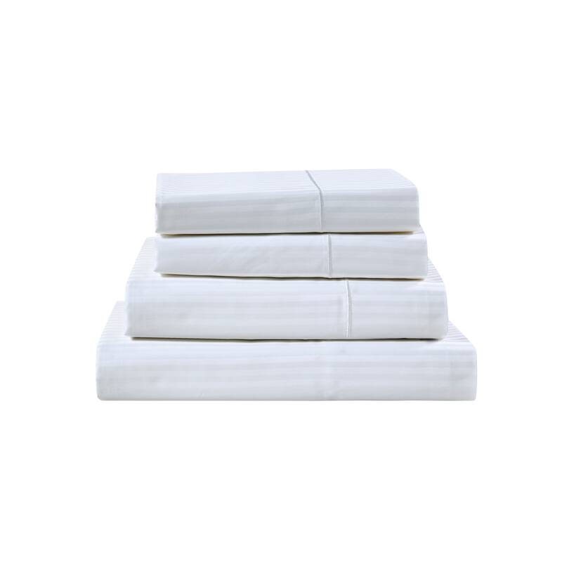 Kathy Ireland 500 Thread Count Damask Stripe Sheet Set with Optifit - Twin - White