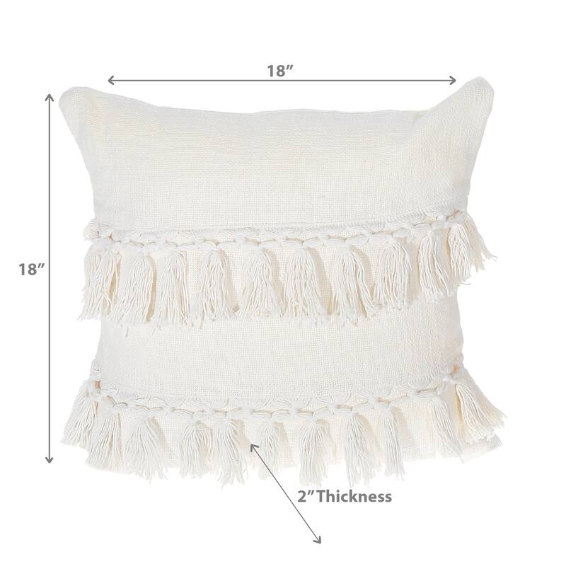 Slub Cotton Ivory Fringe Cushion Emma 18 X 18 - Set of 2