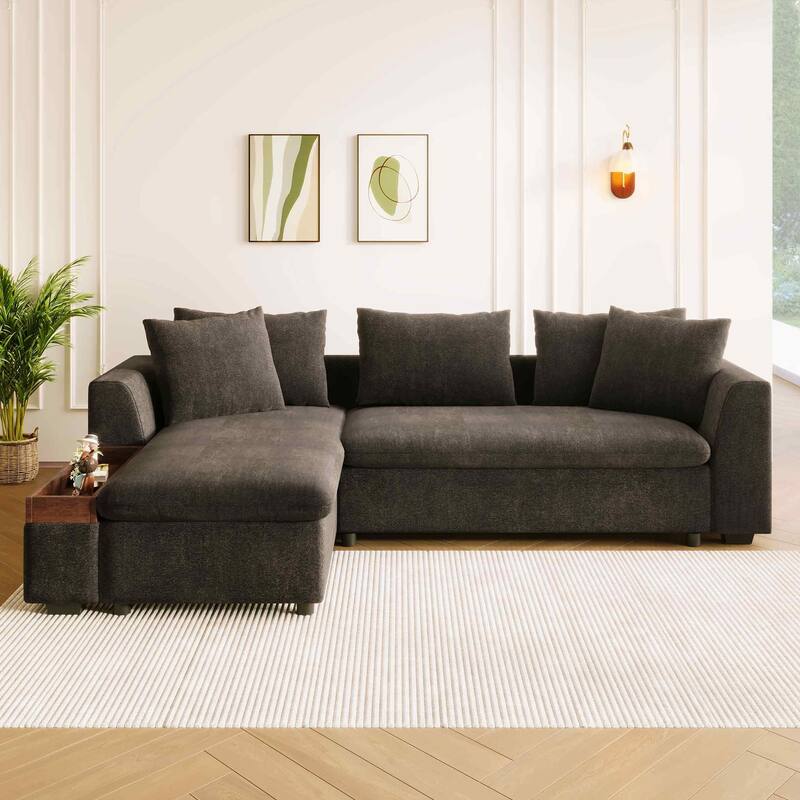 L-Shaped Sofa Couch with Built-in Wooden Storage Compartment by Harper&Bright Designs