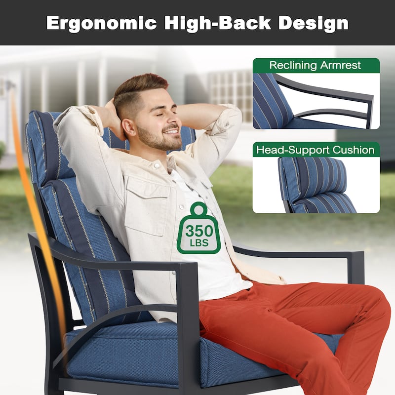 4-Piece Sofa Set with 5.2” Thick Padded Zippered Cushions, Powder-Coated Aluminum Frame, High-Back Design