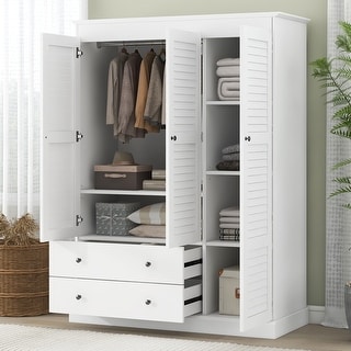 Solid Wood Wardrobe Armoire with 2 Drawers