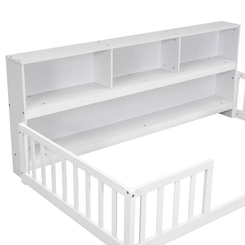 Wooden bed floor bed with bedside bookcase and shelves