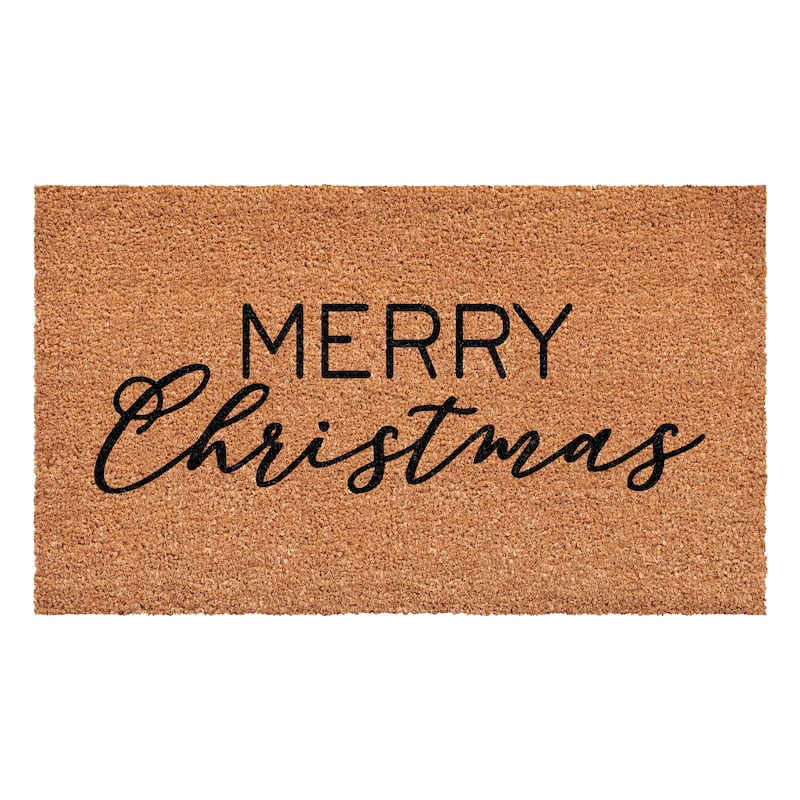 HomeRoots 24" X 36" Brown And Black Christmas Merry Christmas Outdoor Coir Door Mat - 24.00' X '36.00
