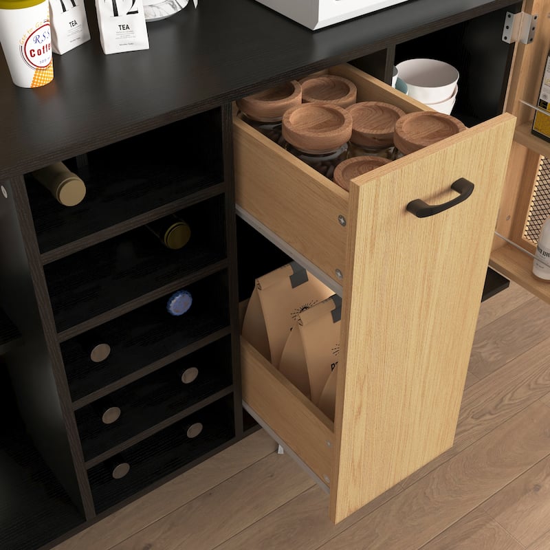Kitchen Buffet Cabinet with Wine Rack, Coffee Bar Cabinet with Charging Station, Freestanding Storage Cabinet for Liquor