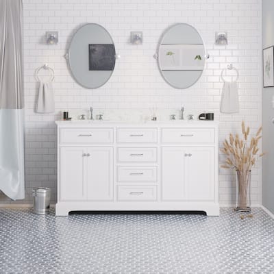 KitchenBathCollection Aria 60" Double Bathroom Vanity with Engineered Marble Top