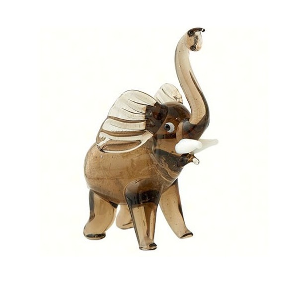 2.75" Brown and White Elephant Art Glass Animal Figurine - N/A