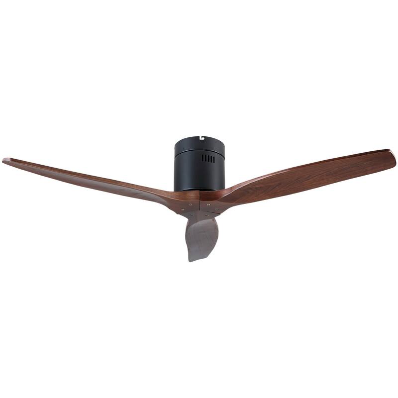 Farmhouse Walnut Ceiling Fan without Light, 6-speeds Reversible DC Motor Ceiling Fan with 3 Solid Wood Blades, 52"