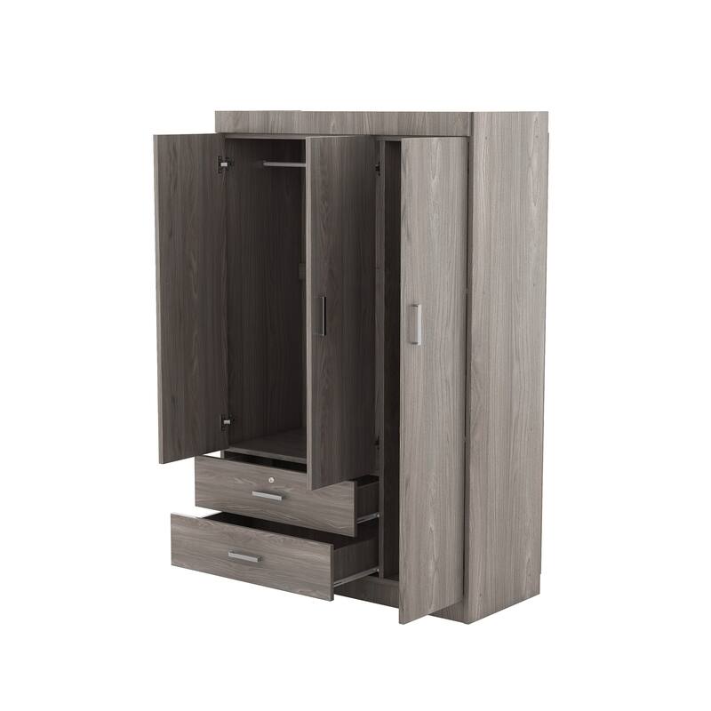 3-Door Wardrobe with 2 Drawers - N/A