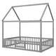 preview thumbnail 4 of 13, Full Size Wood House Bed with Roof, Fence and Door, Wooden Bedframe